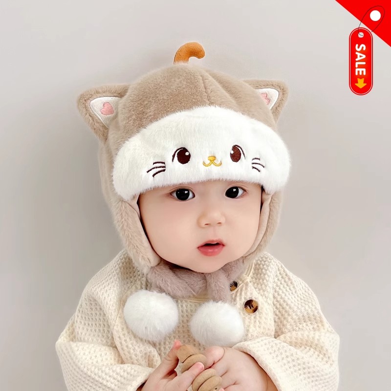 婴儿帽子秋冬季宝宝护耳毛绒帽婴幼儿毛线帽冬帽加厚保暖冬季粉色