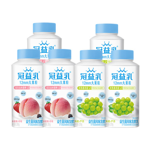 冠益乳大果粒青提芦荟/水蜜桃草莓250g*6瓶