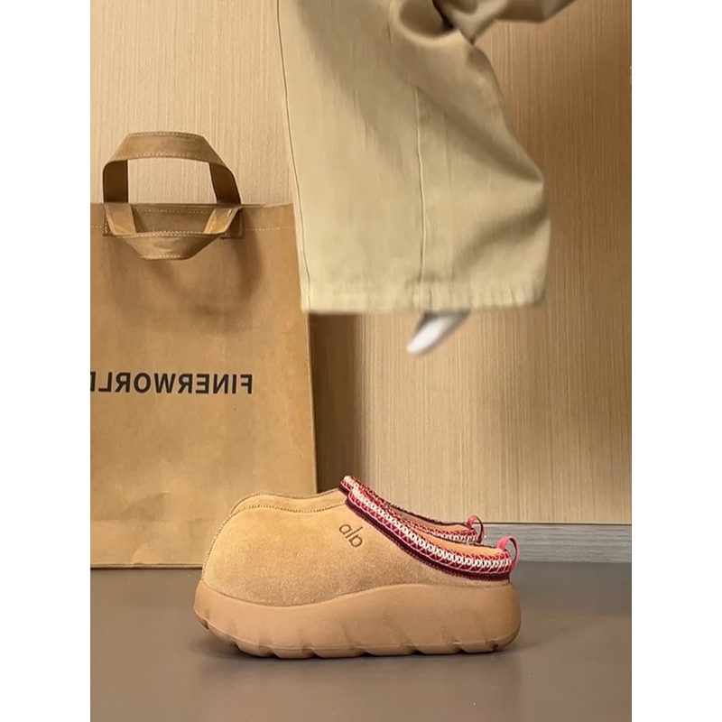 厚底民族风羊毛半拖鞋女2025冬季加绒保暖穆勒鞋加厚雪地靴防水