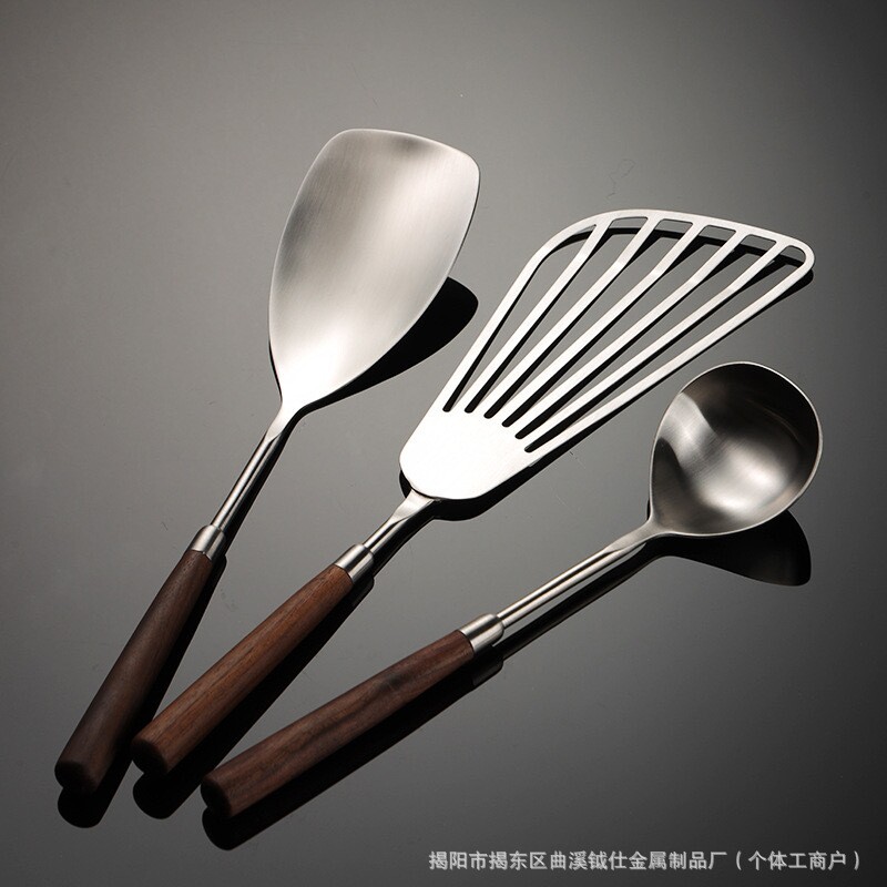 胡桃木柄小厨具锅铲煎铲套装家用304不锈钢火锅勺汤勺铲子蛋糕刀