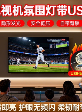 usb灯带50/65/86寸电视机氛围灯自粘led5v充电宝开关背景墙灯条