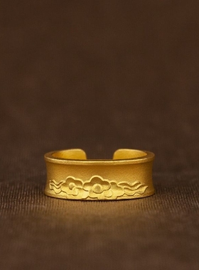 福瑞连绵戒指开口戒吉祥如意平安如意古法金色2024新款高级感设计