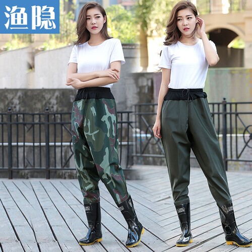 半身齐腰下水裤超轻钓捕鱼裤加厚防水衣服涉水叉裤连体雨鞋裤耐磨
