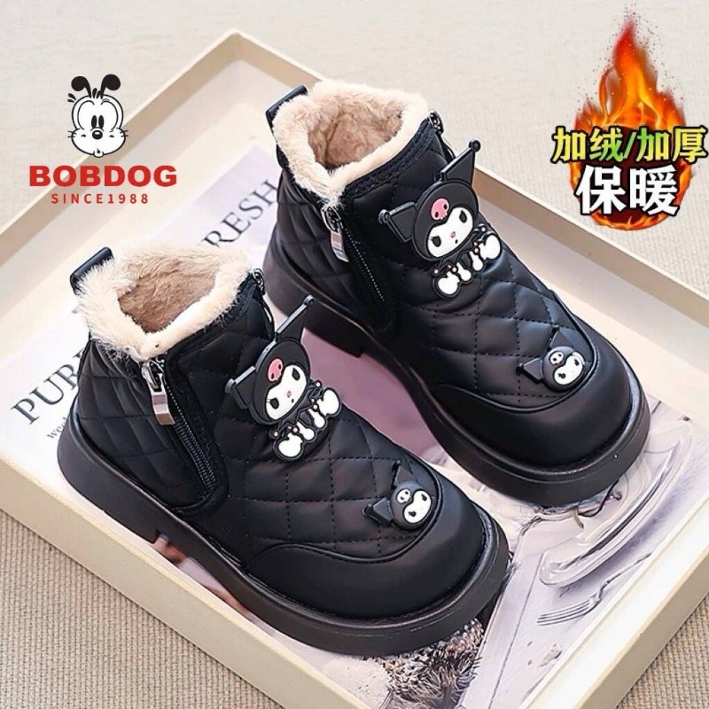 巴布豆女童雪地靴2025冬季新款加绒加厚棉靴防滑女孩保暖大棉鞋子