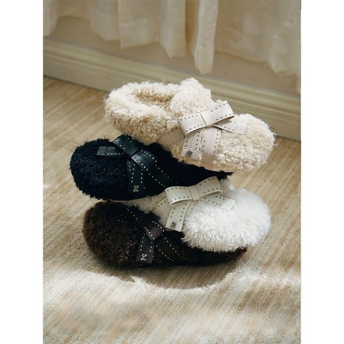 厚底蝴蝶结毛毛绒拖鞋秋冬季一脚蹬2025年秋冬舒适保暖大头勃肯鞋