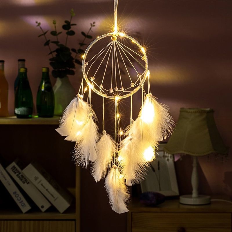 仙气月亮捕梦网挂件风铃diy手工材料包羽毛饰品挂饰地摊夜市爆款