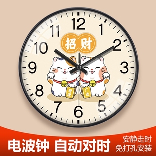饰挂表卡通石英钟手工大气 招财猫钟表挂钟客厅家用创意时钟挂墙装