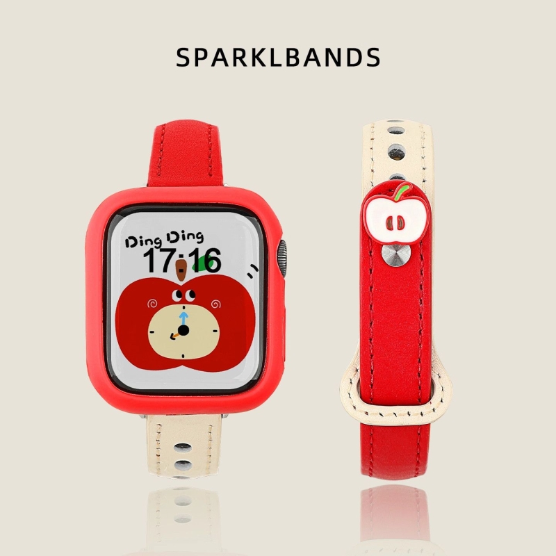 【立体苹果】适用苹果手表s11表带10/9腕带撞色双钉ultra3创意iWatch s7/6/5/4智能运动配件红色
