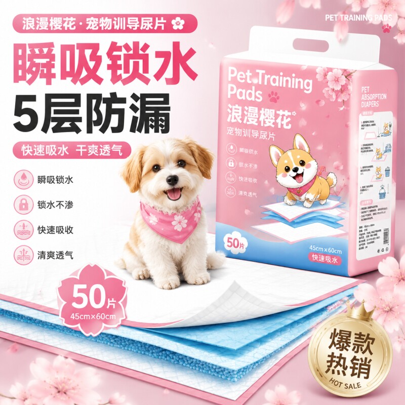 狗狗尿垫加厚除臭樱花香宠物隔尿垫吸水垫猫咪用尿片一次性尿布