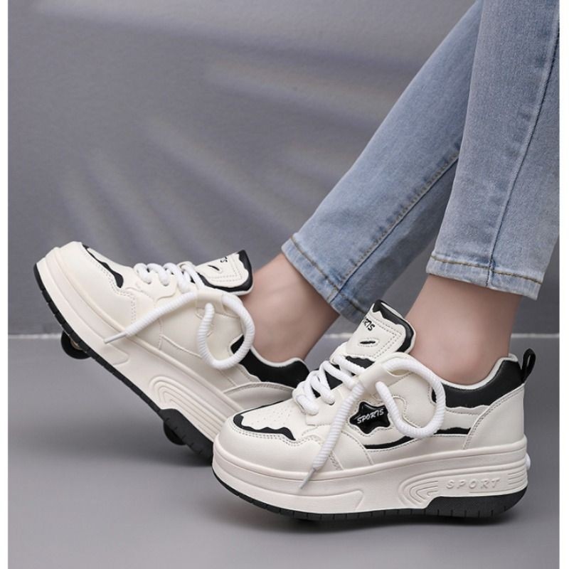 新款男童女童暴走鞋秋季新款透气双轮儿童暴走鞋系带轮滑鞋