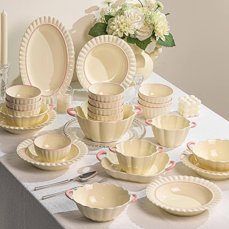 景德镇陶瓷碗盘餐具套装釉下彩2025新款家用法式筷具轻奢特别聚餐,餐饮具,碗,淘宝优惠券,粉丝福利购,淘宝优惠卷