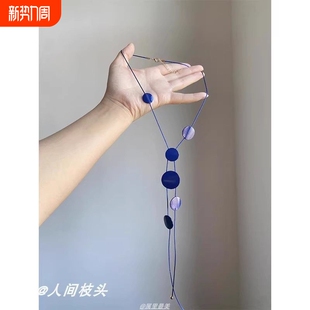 蓝调时刻 超显白圆片蓝色不规则克莱因长项链度假风小众设计颈链