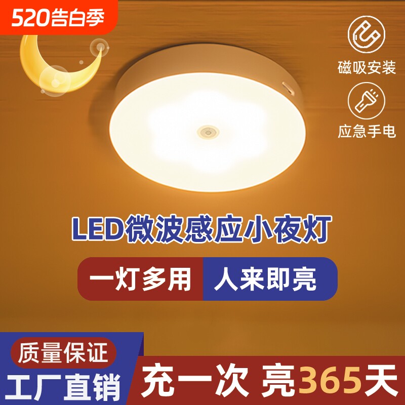 新款长续航人体感应小夜灯人来即亮人走即灭卧室睡眠充电夜光灯