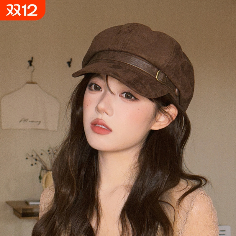 八角帽日系简约报童帽拼接新款透气贝雷帽鸭舌帽女帽