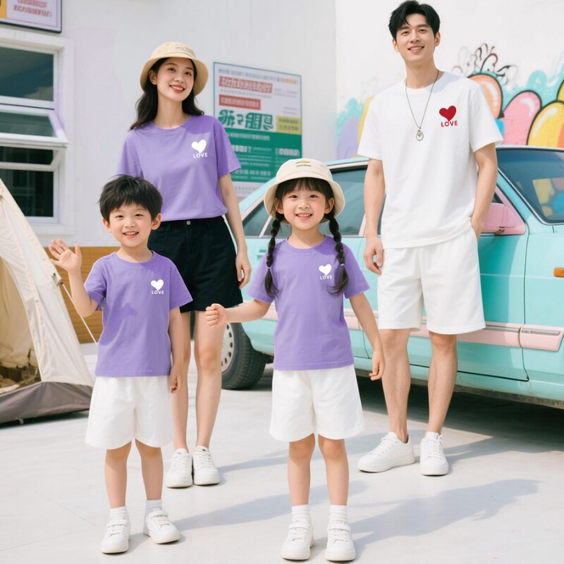爱心LOVE夏季字母T恤亲子装一家三口四口全家短袖洋气母子母女装图片