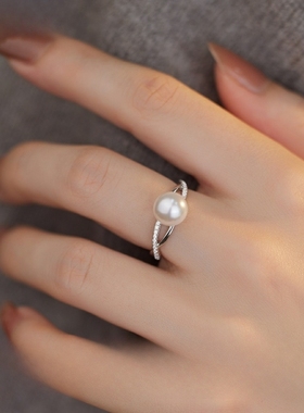 韩国简约轻奢珍珠戒指简约气质百