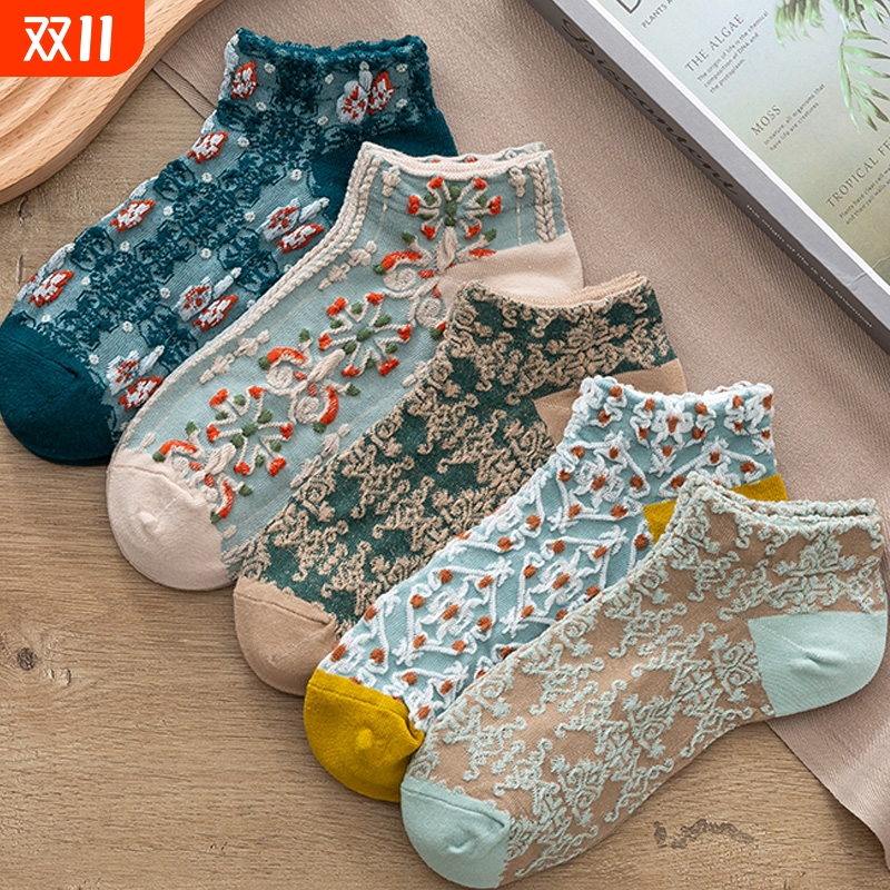 复古袜子女纯棉短袜浅口秋冬厚款ins潮可爱日系甜美学生低帮船袜