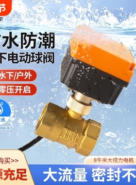 水下防水电动阀水阀ac220v24v12v4分6分二通丝扣大流量铜球阀阀门