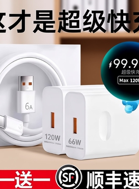 超级闪充120W适用华为荣耀充电器66手机快充头mate60 p70p50p40p30pro nova11/10/9/8插头数据线原22.5W套装