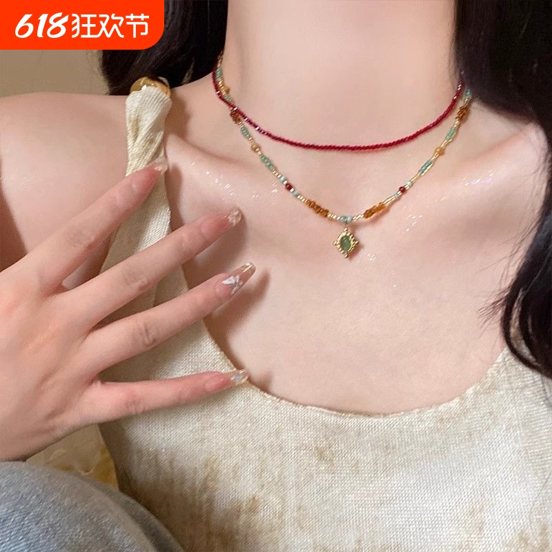 2025新款小众春夏森系彩色新款颈链风小清新民族串珠项链气质配饰