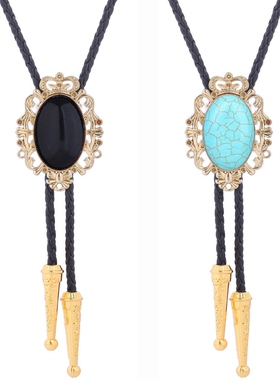 跨境新品 皇冠绿松石宝石领结bolo tie领绳 美国西部牛仔波洛领带