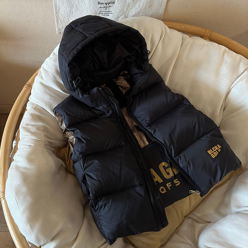 鸭鸭时尚儿童黑金羽绒羽丝服马甲男女中大童保暖加厚防风外穿背心