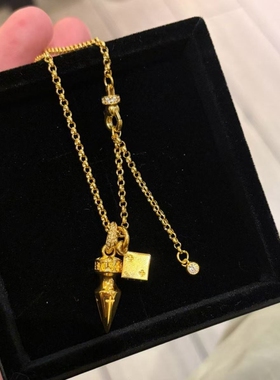 中古vintage子弹头骰子吊坠项链女款高级感秋冬毛衣链小众锁骨链