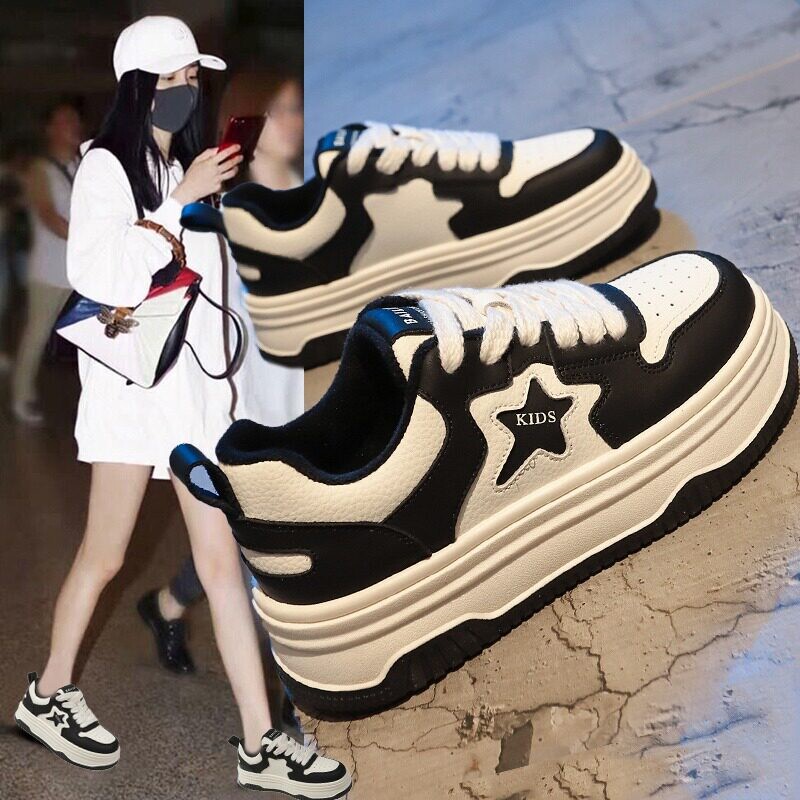 啄木鸟啄木鸟加绒小白鞋女2024新款秋冬季厚底潮鞋二棉鞋百搭黑白