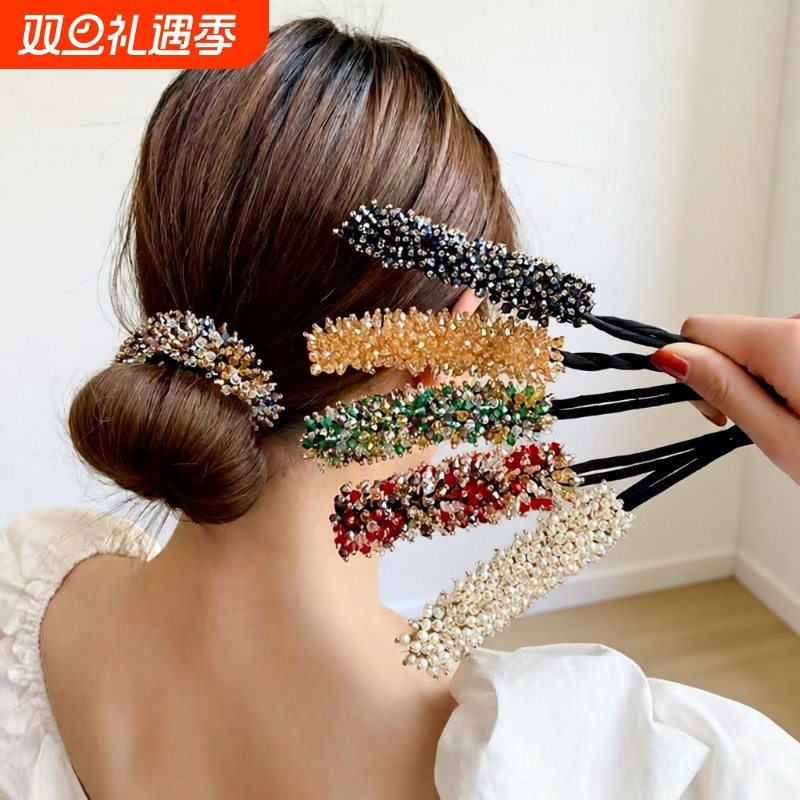 盘发棒神器麦穗水晶造型珍珠器女春夏懒人卷发发夹丸子头头绳发饰