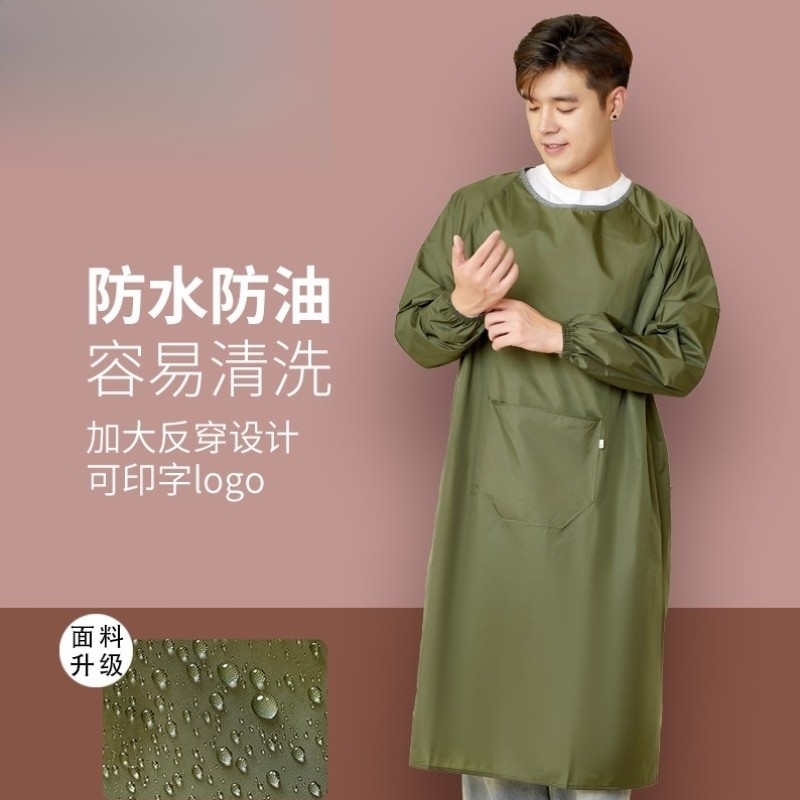 新款防水防油罩衣工作服厨房反穿衣倒褂长袖围裙薄款黑色耐磨红色
