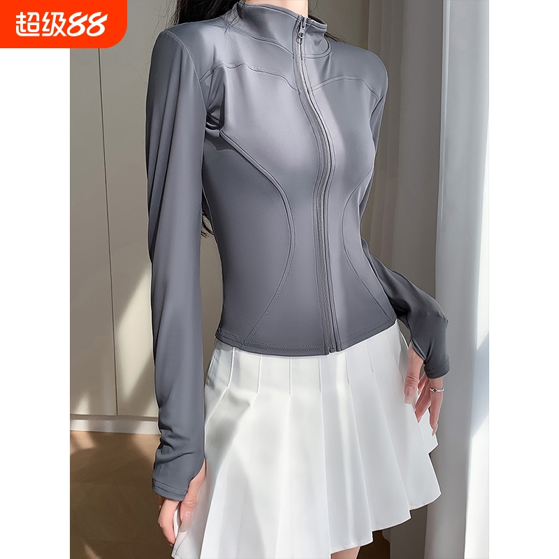 瑜伽服女秋冬款长袖运动外套跑步健身服速干衣训练服上衣白色黑色