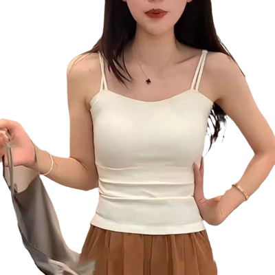 带胸垫内搭吊带背心女白色无痕抹胸西装冰丝打底文胸一体美背内衣
