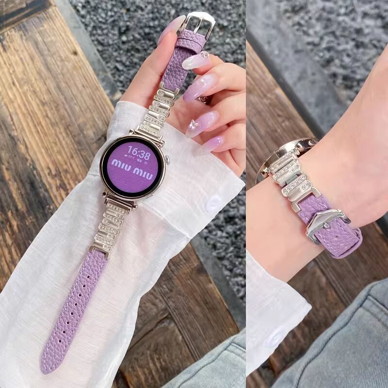 适用OPPO X2mini表带4pro/3新款watch5不规则镶钻拼皮质GT6pro运动GT5高级轻奢小米s4 41mm智能运动配件