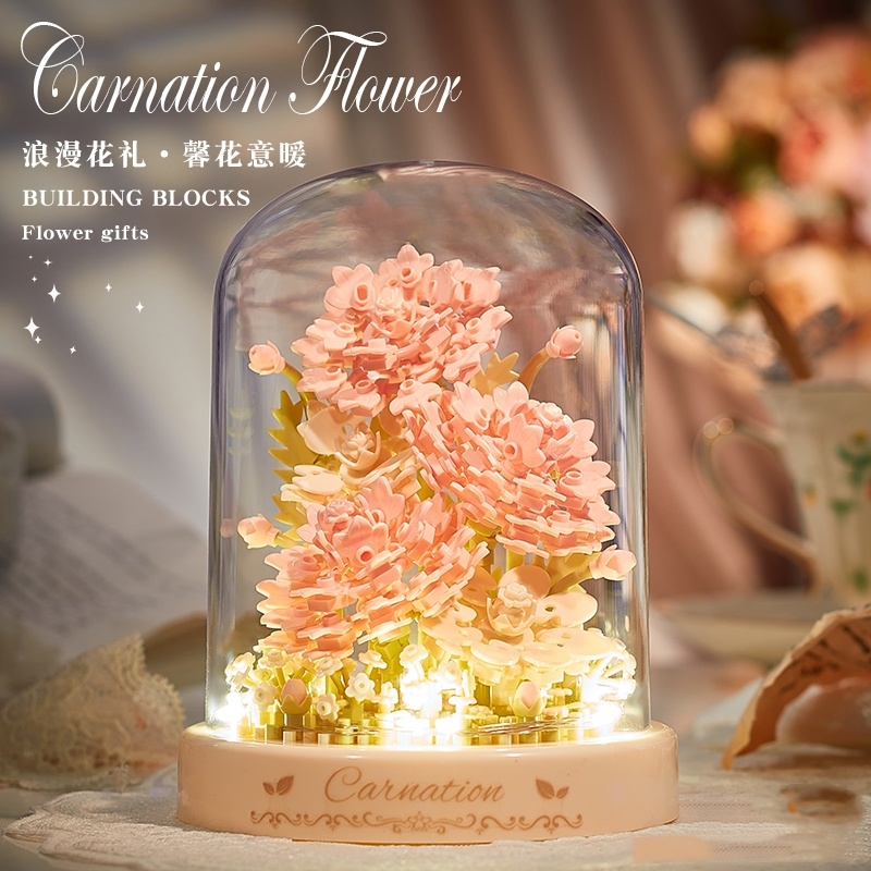 2025新款永生积木爱心玫瑰花束拼装玩具手工diy植物盆栽拼图礼