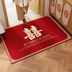 结婚喜庆红色入户门地垫2024家用进门口脚垫防滑耐脏地毯比利时绒