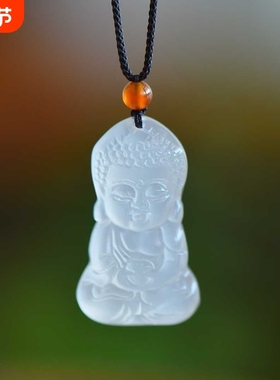 正品白色玛瑙宝宝佛玉髓吊坠男女款颈饰玉坠玉佩挂件真玉石平安佛