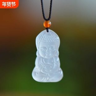 正品白色玛瑙宝宝佛玉髓吊坠男女款颈饰玉坠玉佩挂件真玉石平安佛