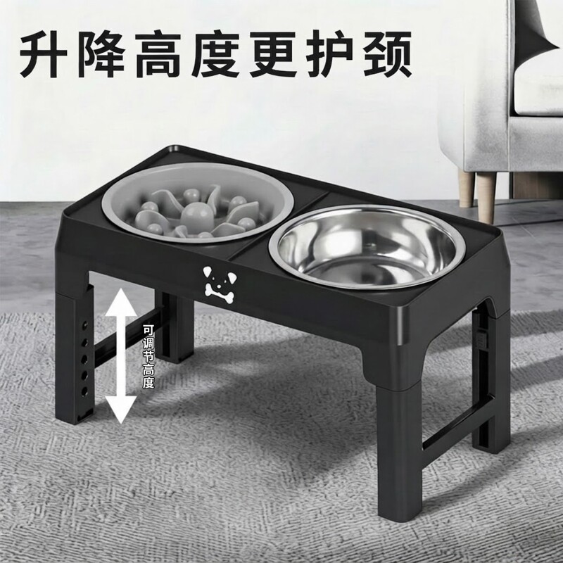 大狗通用饭盆双盆护脊慢食碗不锈钢可调节升降折叠中型犬新手饭盆图片