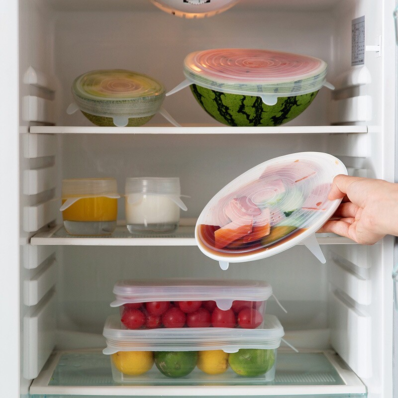 食品级硅胶保鲜盖6件套 微波炉加热防溅盖子可重复使用冰箱保鲜膜