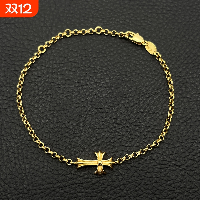 ODEK高级复古十字架手链男女中古做旧经典款叠戴气质金色小众