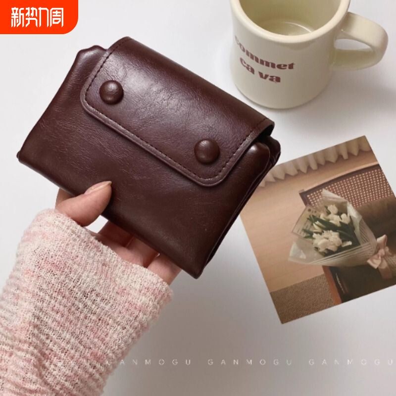 韩系ins翻盖复古软皮小钱包卡包学生零钱包多功能女士钱夹大容量~