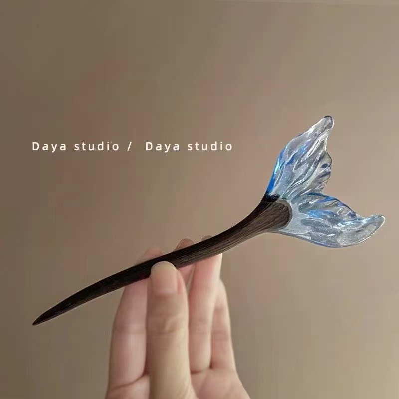 深海的宝藏 超仙新中式蓝色鱼尾发簪木簪 气质小众旗袍国风盘发钗