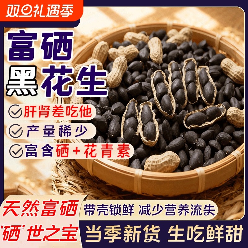 带壳黑花生颗粒饱满当季新货正宗黑皮花生新鲜解馋生花生整箱批发