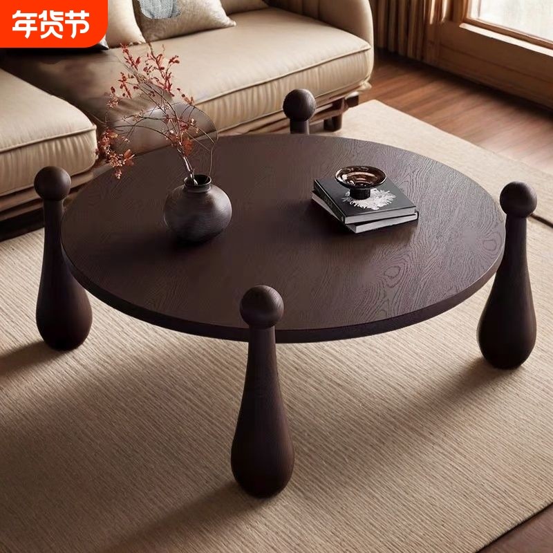 法式复古圆形北欧茶几家用实木古风客厅小户型设计师沙发茶桌轻奢,住宅家具,茶几,淘宝优惠券,粉丝福利购,淘宝优惠卷