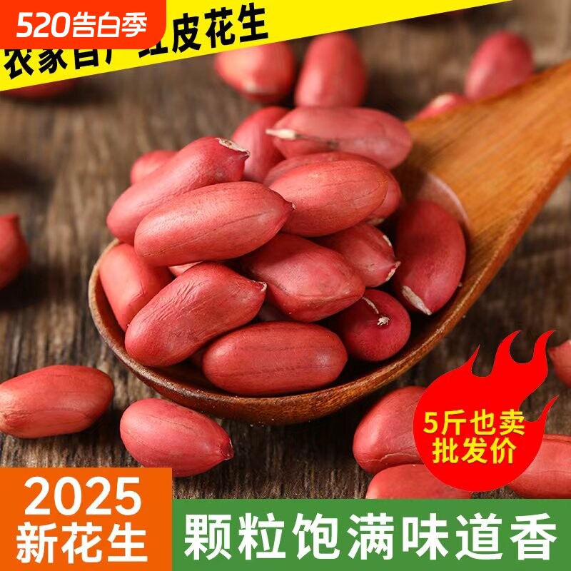 2025东北红衣生花生米农家新货四粒红花生仁新鲜红皮不带壳试吃