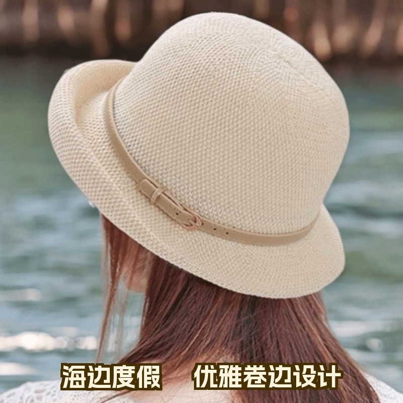 遮阳帽女春秋夏季卷边礼帽透气薄款盆帽防晒渔夫帽白色黑色卡其色