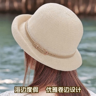 遮阳帽女春秋夏季礼帽透气薄款盆帽防晒渔夫帽白色黑色米白色海边