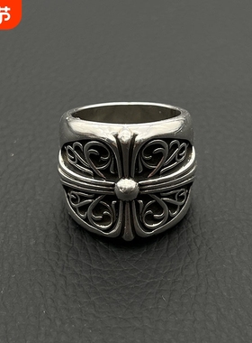 ODEK复古守护者戒指超大号十字花嘻哈指环霸气男士个性经典款原创