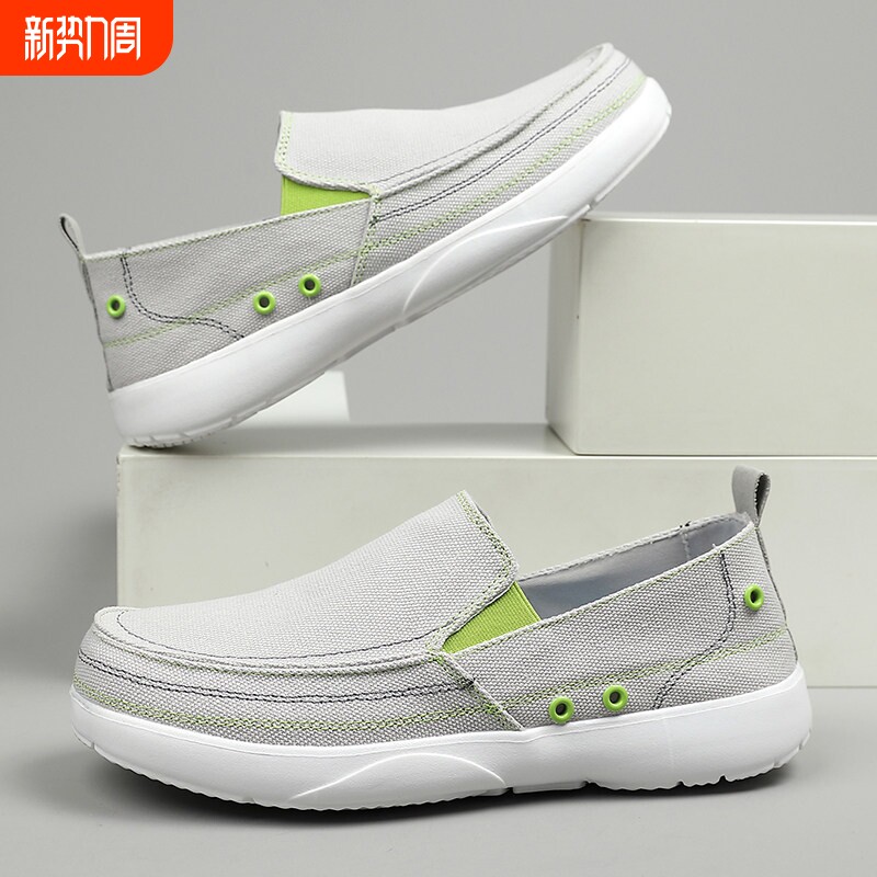 欧伦啄木鸟加肥男鞋大头宽脚帆布鞋男士夏季板鞋新款一脚蹬单鞋休