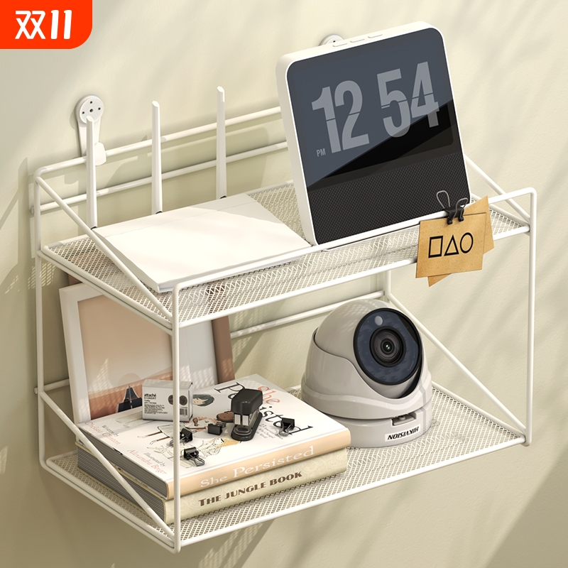 路由器置物架墙上免打孔电视机顶盒放置架WiFi收纳盒挂墙支架双层